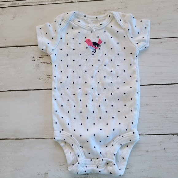 ♡ 5/$20- Carter's Girl's White Polka Dot Pink Bird Short Sleeve Bodysuit Newborn - Picture 6 of 6